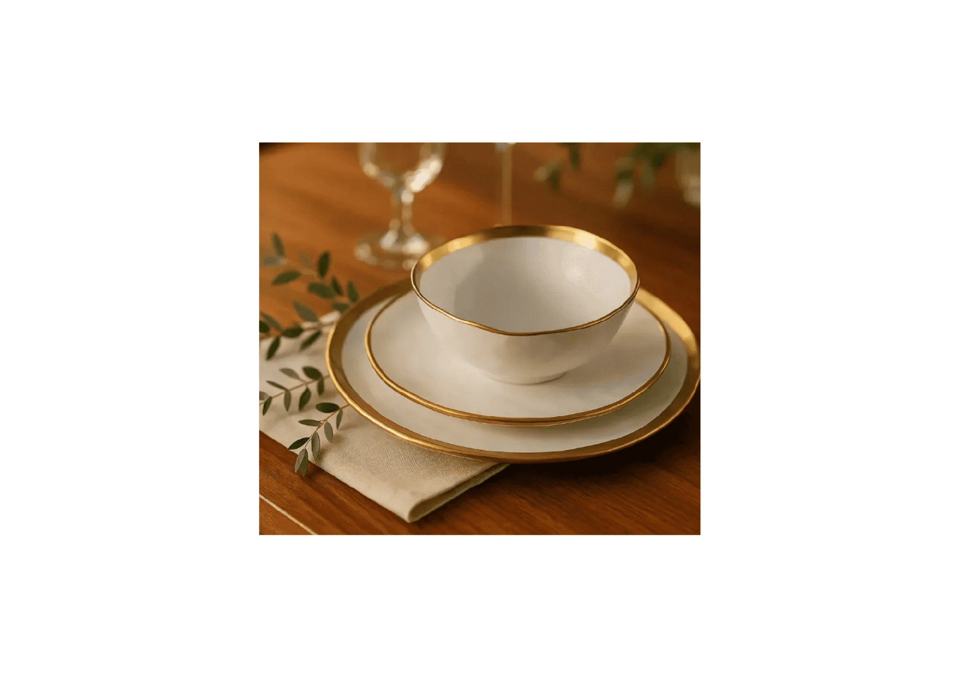 Aparelho de Jantar Porcelana Dubai Branco Dourado 30 Peças Wolff